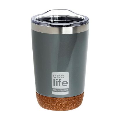 Εικόνα της Light Grey (Cork Bottom) Coffee Thermos 370ml | Διαφανές Καπάκι